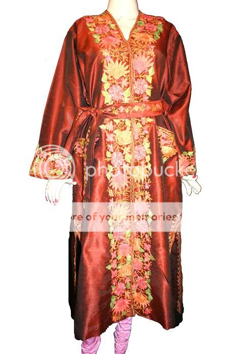 Silky Kashmir Kimono Gown Night wear Fine Embroidery  