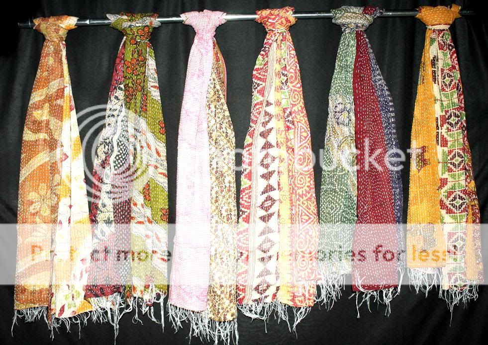 10 Vintage Cotton Sari Kantha Scarves Hand quilted stoles wholesale 